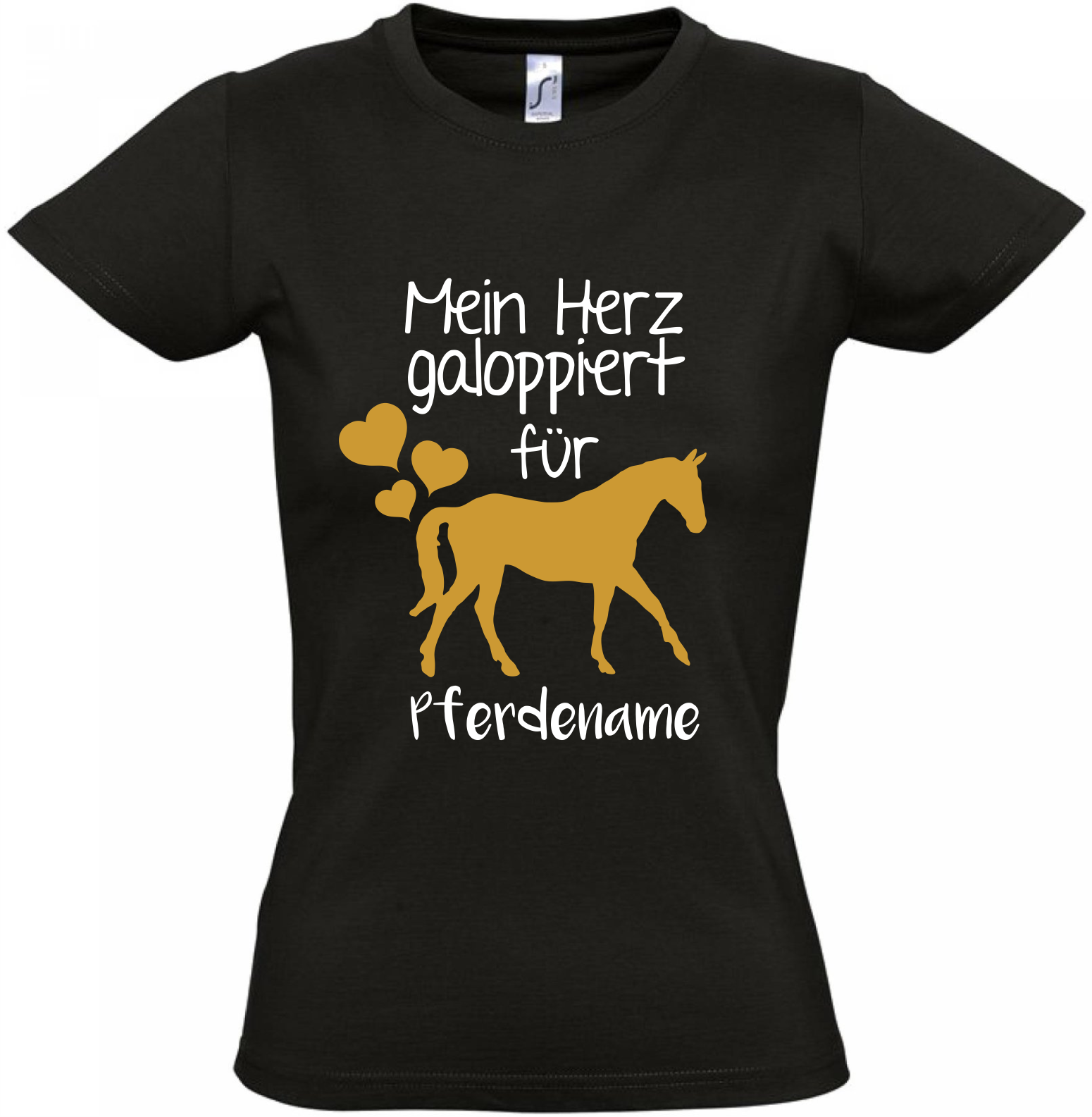 Pferde T-Shirt personalisiert schwarz-gold mit Namen